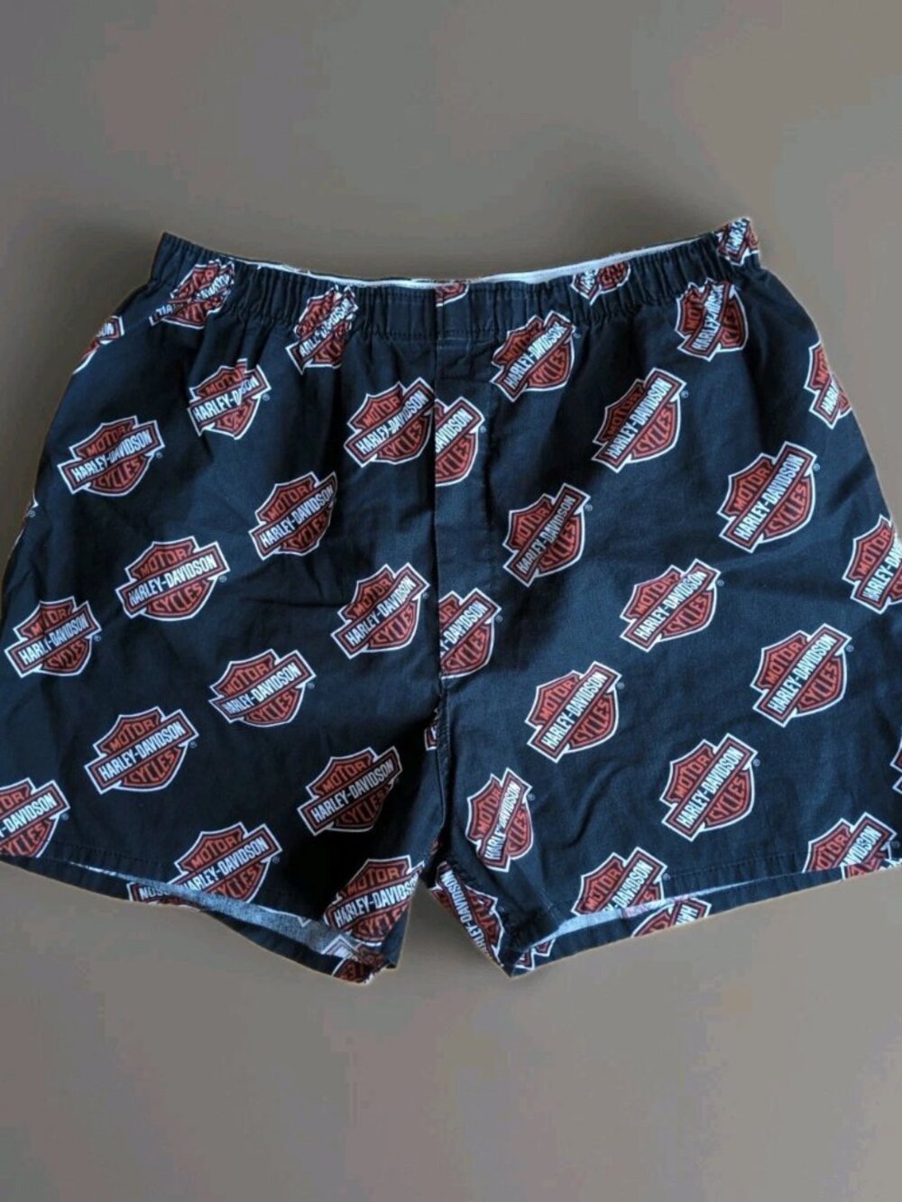 Harley Davidson VTG USA Black Orange Boxers Shorts Mens Size XL - Bar & Shield